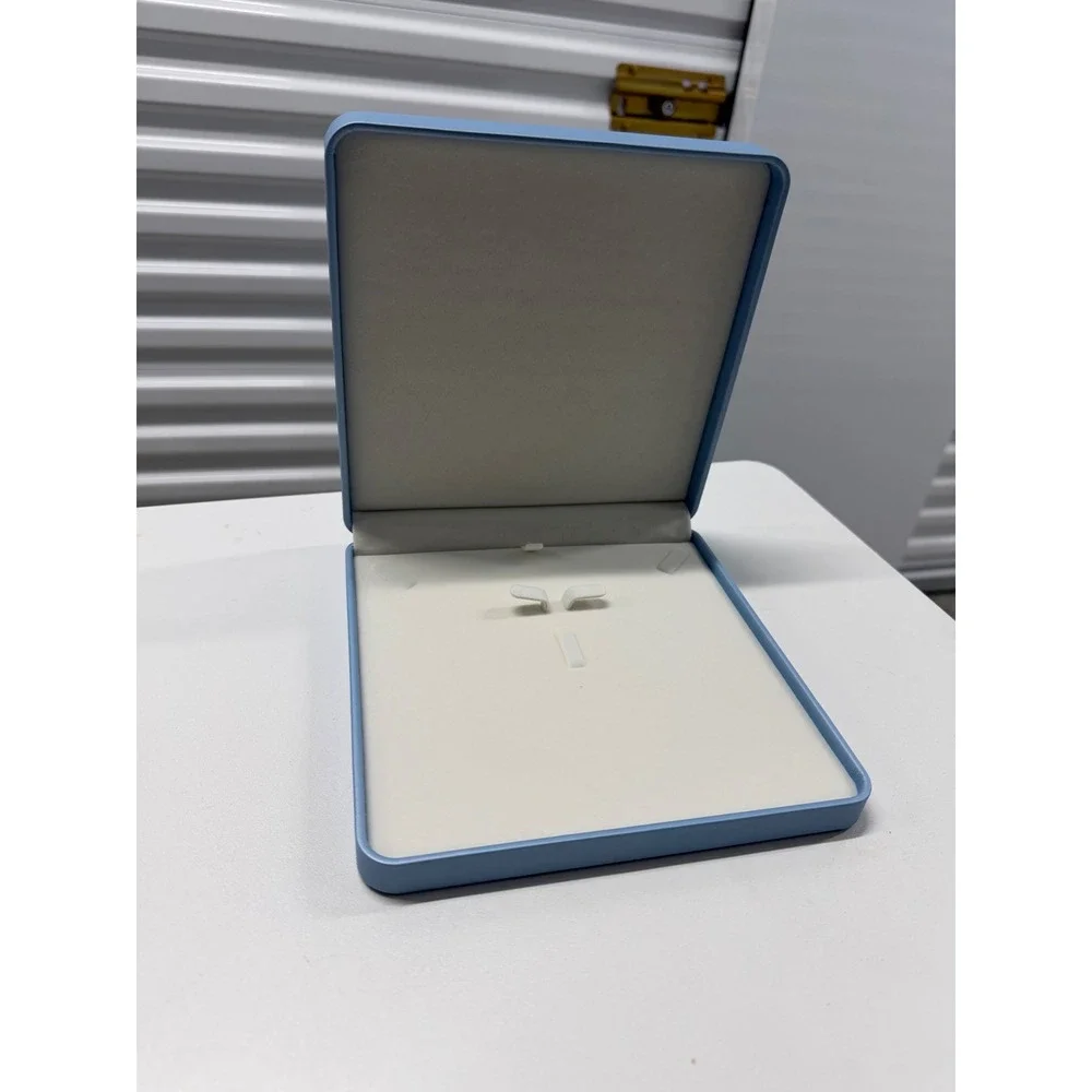 Light Blue Faux Leather Jewelry Set Presentation Box Cream Velvet Interior